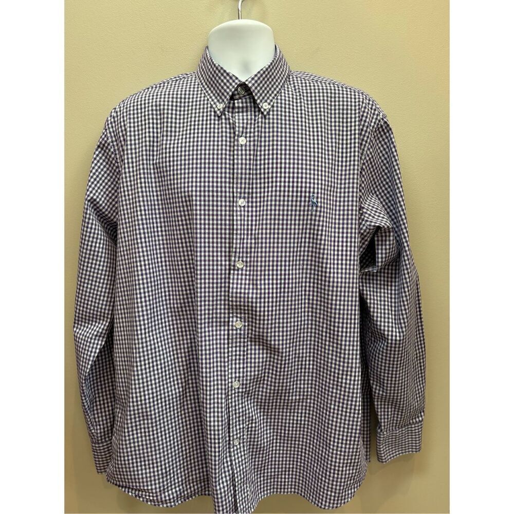Tailor Bryd XL purple small check long sleeve button down dress short w-page blu